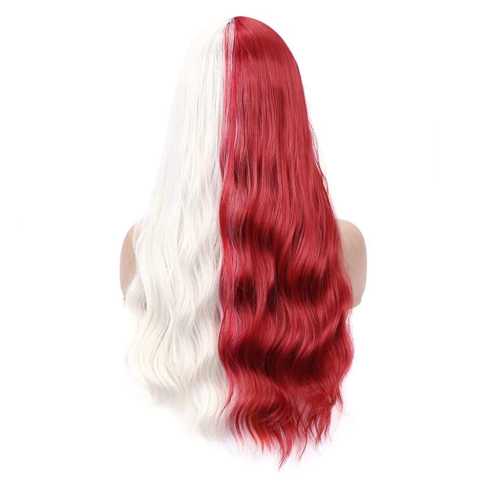 Split Dye White Red Wigs With Bangs